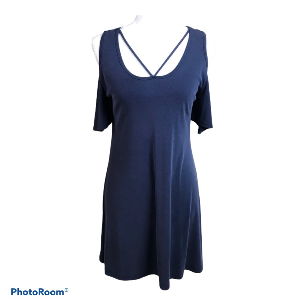 🎄 New Francesca’s Alya Cold Shoulder Dress Blue XS - Picture 1 of 5
